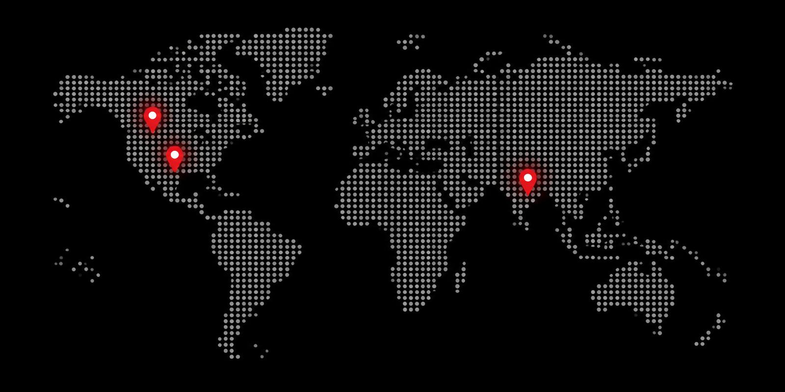 World map highlighting Phoenix Globaltech locations in the United States and India